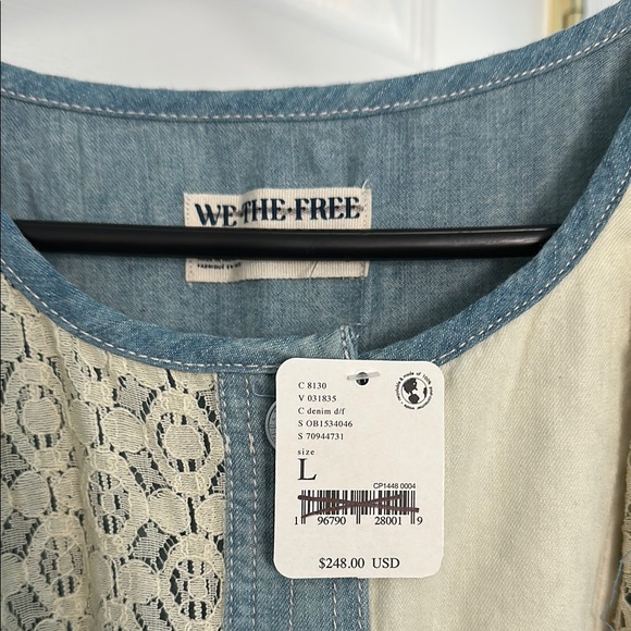 Free People Patchwork Denim Dress - Blue and Cream - Picture 2 of 3